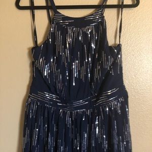 High neck Navy Sequined Maxi Dress
